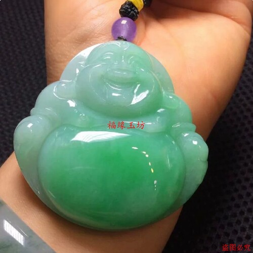 缅甸冰糯种翡翠弥勒佛吊坠百搭