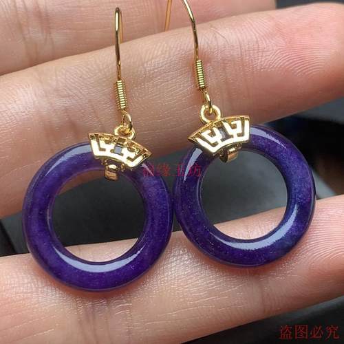 天然高冰透平安扣玉石耳环