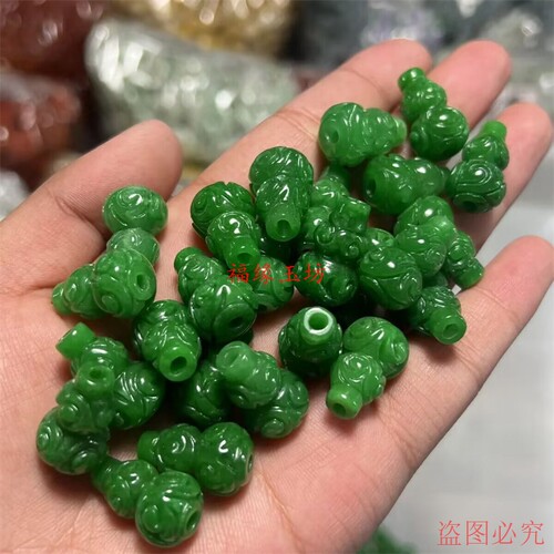 翡翠干青大孔葫芦玉石散珠配件珠