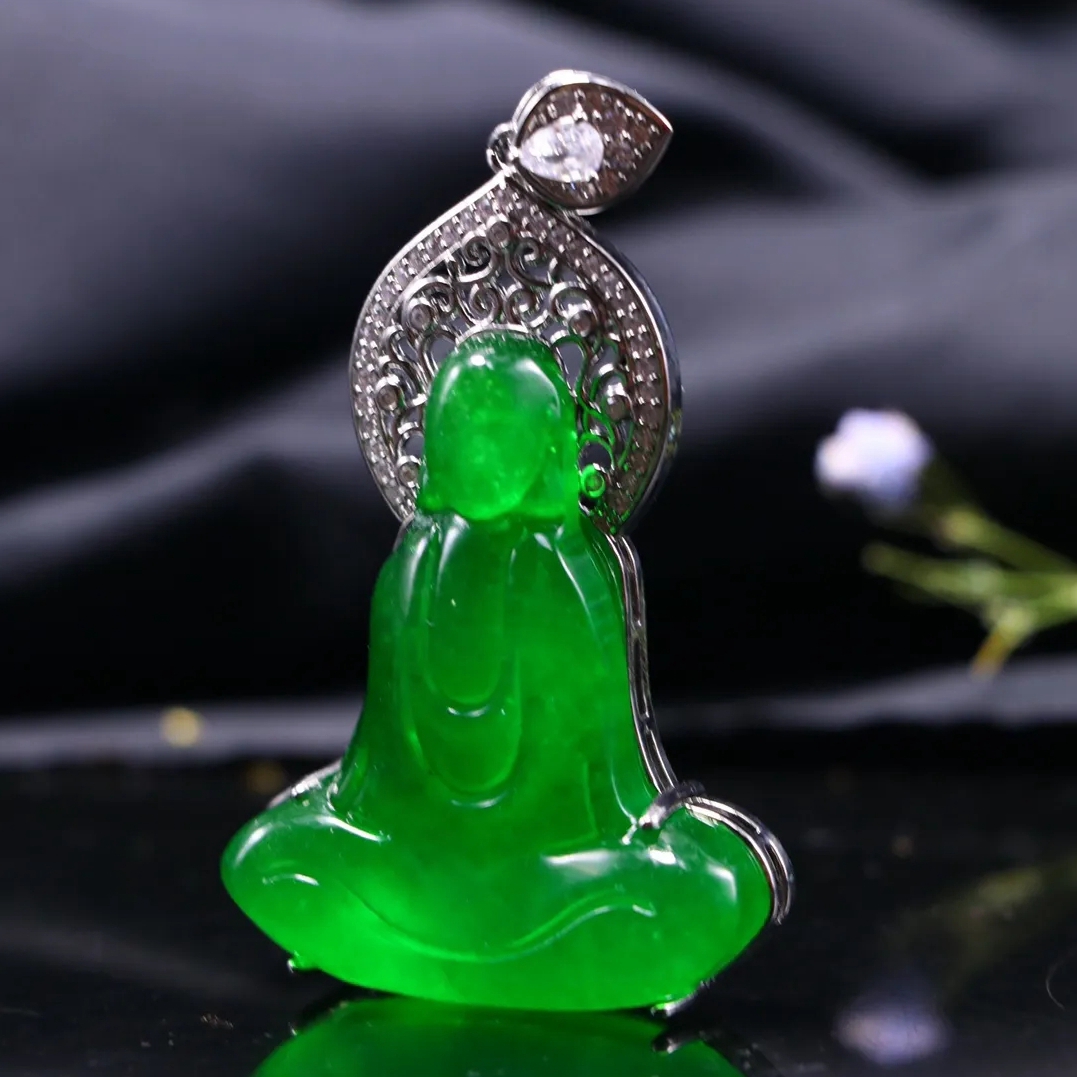 天然缅甸翡翠祖母绿高冰悟道挂件