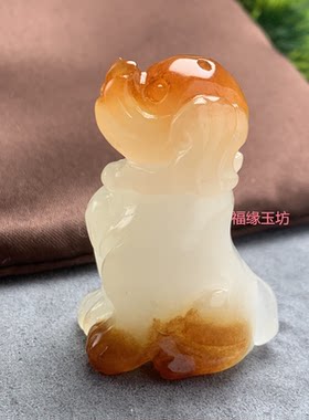 天然金丝玉旺财狗狗挂件生肖狗吊坠情侣男女款立体雕刻玉坠带挂绳