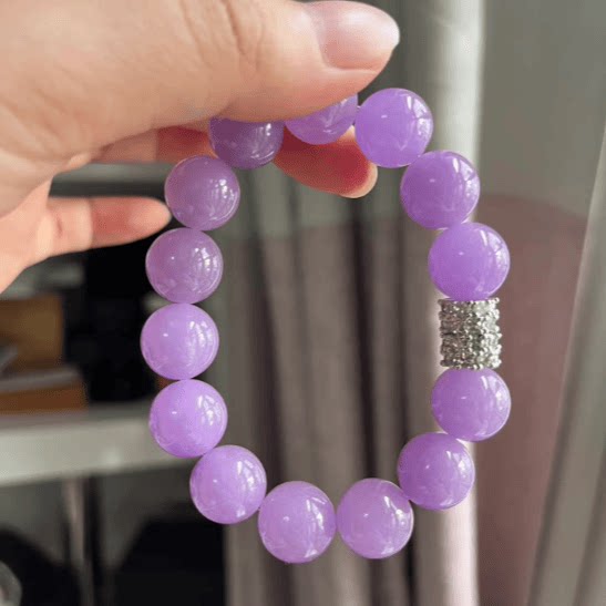 缅甸翡翠紫罗兰手链冰糯种妖紫色转运圆珠女款玉石手串