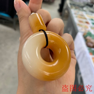 和田玉母子平安扣挂件黄龙玉平安环手把件黄玉路路通扳指把玩件