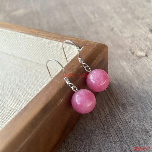 新中式蔷薇石红纹石耳环