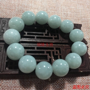 缅甸老坑天然翡翠手链男款手串 18mm珠子淡绿色玉石A货手链