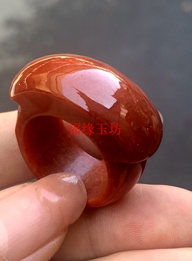 翡翠A货红翡马鞍宽边桶型扳指