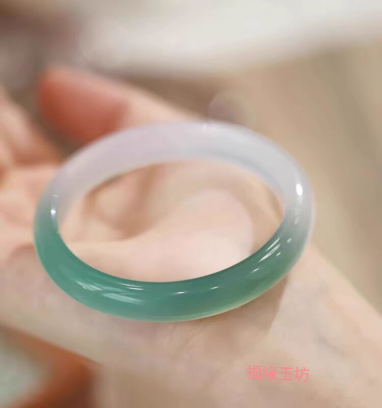 高冰种玛瑙手镯女款半山半水油青色荔枝冻玉髓镯子送女友