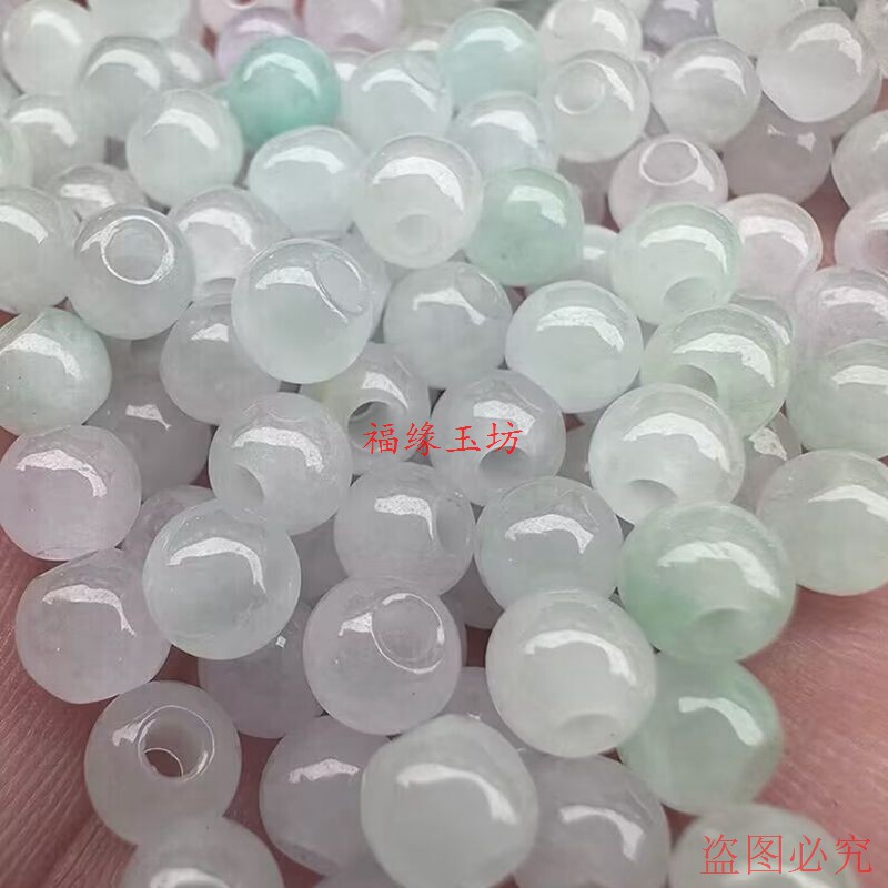 缅甸巴山冰种翡翠大孔散珠6mm玉石圆珠diy项链手链