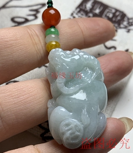 翡翠十二生肖立体雕玉牛吊坠属牛守护神玉挂件项链包挂手机链