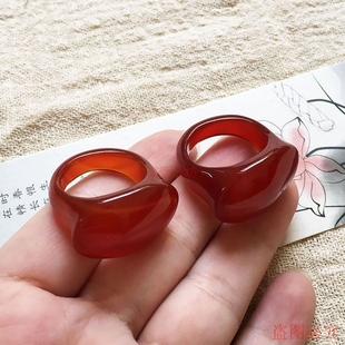 红玛瑙椭圆戒指玉髓扳指男女款 复古手工大拇指食指玉石指环扳指