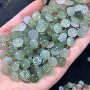 和田玉晴水迷你小平安扣面包圈小吊坠diy编织手链项链耳环精品