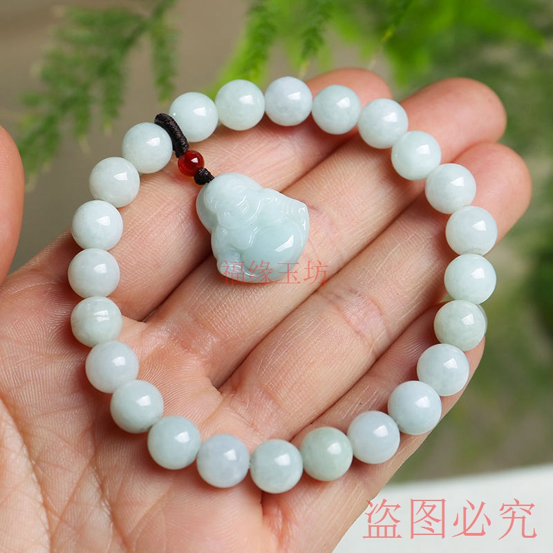 天然翡翠手链貔貅缅甸a类a货原石珠子散珠单圈串珠玉石圆珠手串女