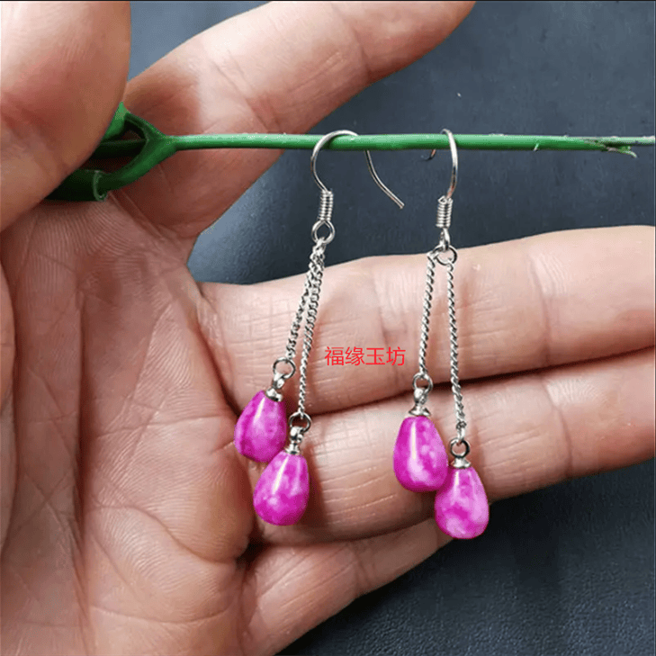 舒俱来耳环几何型双线双坠防过敏显瘦玫瑰耳环耳线长款本命年饰品