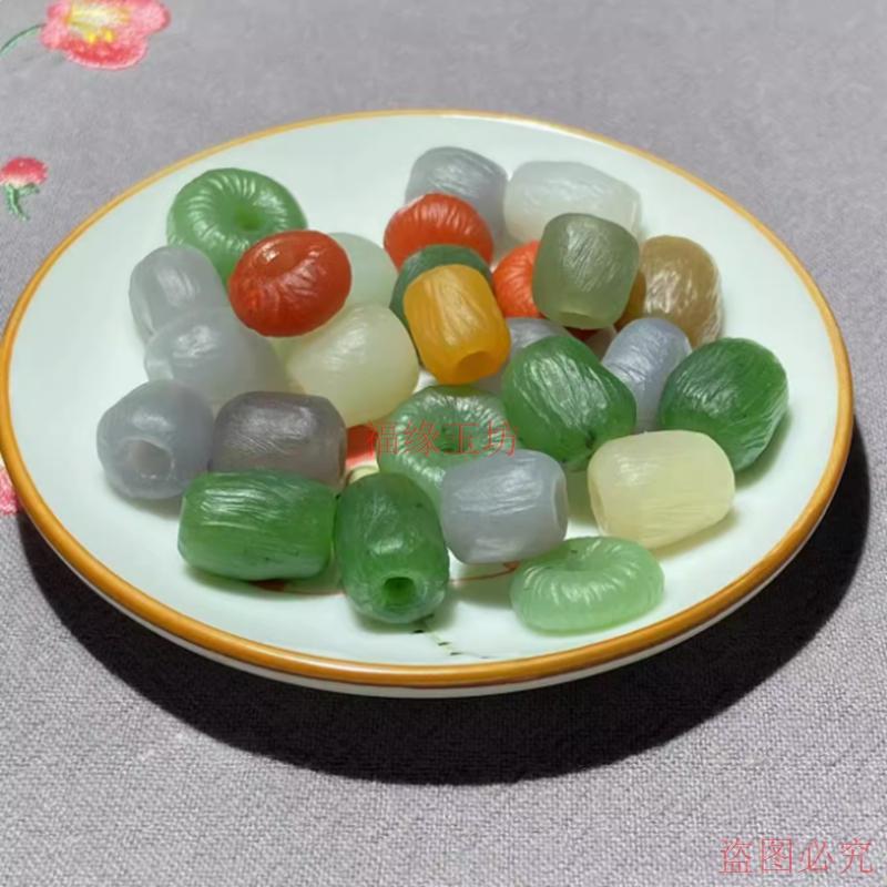 天然翡翠桶珠冰种飘花转运珠