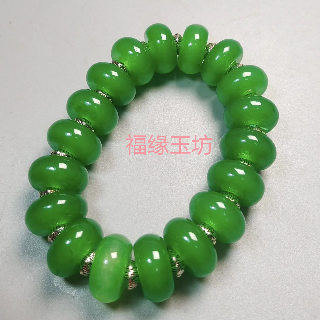 新款正品翡翠玉珠绿色高冰玉石手串手工阳绿冰种算盘珠男女款手链