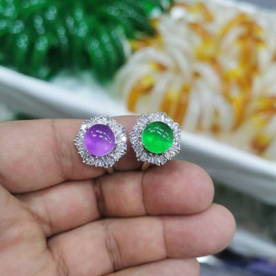 翡翠冰种紫罗兰蛋面戒指