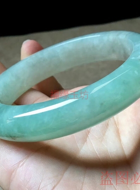 缅甸老坑白底青绿色翡翠手镯包邮