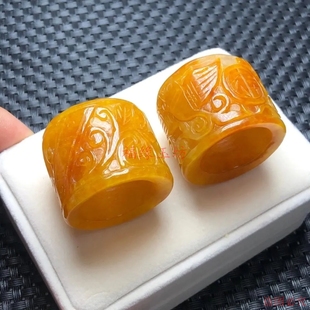 精品翡翠色扳指黄翡雕刻戒指古玩指环男款玉石戒指黄色招财扳指