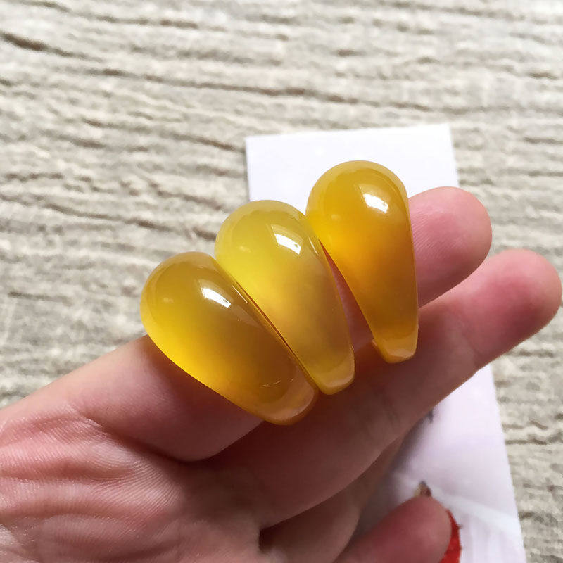 黄玉髓水滴戒指 男女款指环聚财玉食指戒个性戒指情侣首饰品