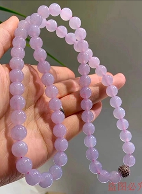 新品精美翡翠冰种紫底珠子玉项链紫色玉珠串10mm圆珠玉石项链62颗