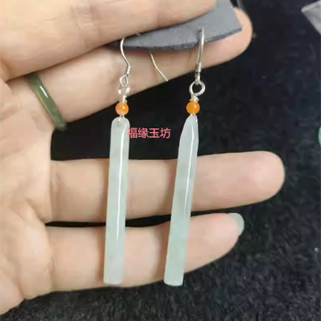 天然翡翠耳环冰种白冰圆柱平安柱耳坠搭配s925银耳钩原创设计制作