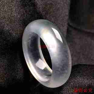 缅甸老坑翡翠玉冰种戒指白冰戒圈高冰木那雪花棉指环玉石扳指