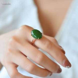 精仿老坑和田碧玉戒指女s925银日韩简约冰种菠菜绿宝石食指指环