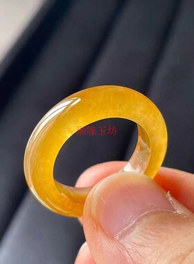 缅甸老坑冰种鸡油黄翡翠玉石素面戒圈仿真玉男女戒指尾指环