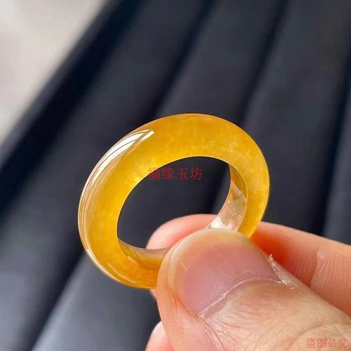 缅甸老坑冰种鸡油黄翡翠玉石素面戒圈仿真玉男女戒指尾指环