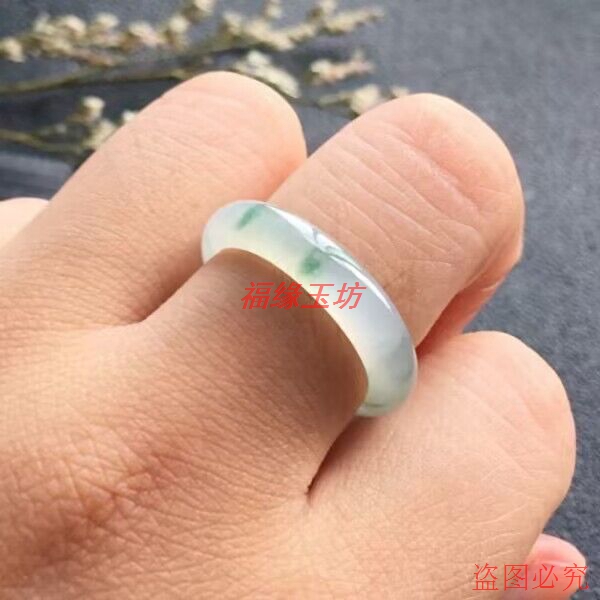 天然缅甸翡翠a货飘花细圈戒指