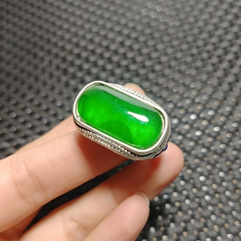 精品冰种翡翠马鞍戒男款可调节复古帝王绿戒指日常百搭手饰品