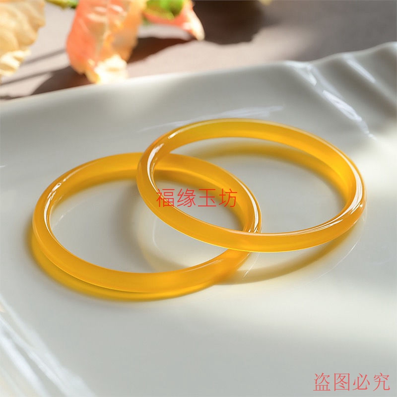 天然黄玛瑙手镯女细款圆条玉髓