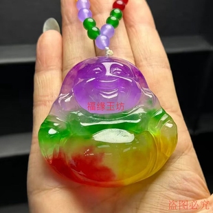 翡翠色福禄寿三彩厚装大肚佛仿真高档石英岩玉霸气清代翠毛衣链女