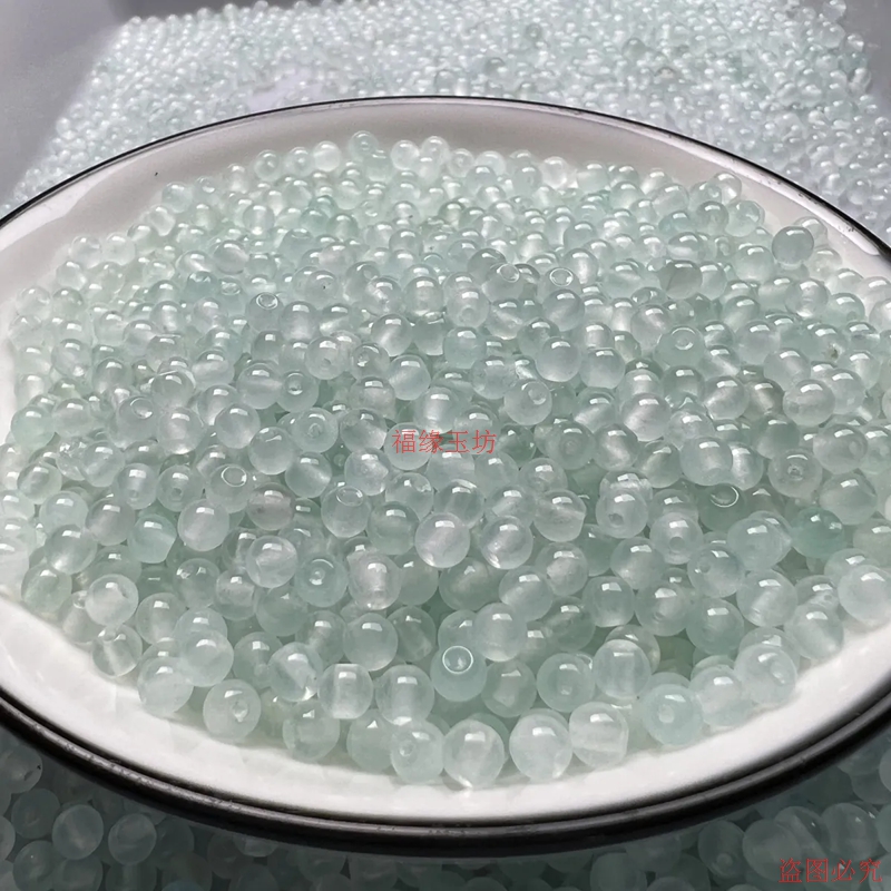 翡翠巴山冰晴绿冰透天青冻4mm圆珠隔珠隔片DIY配件饰品玉石散珠