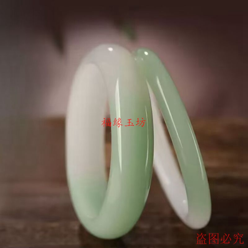 天然和田玉手镯翠青青海料飘翠