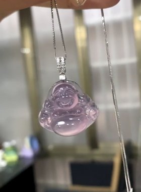 时尚冰紫色佛公吊坠玉髓玛瑙冰透种大肚佛小巧高级感女生玉石项链