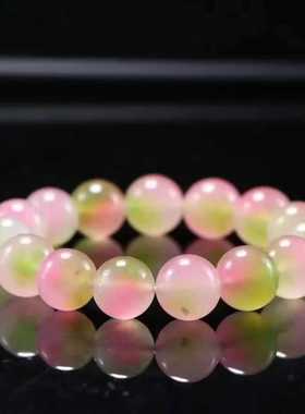 新款精品冰种水蜜桃玉手链桃花玉手链粉绿色水晶手链粉嫩甜美女款