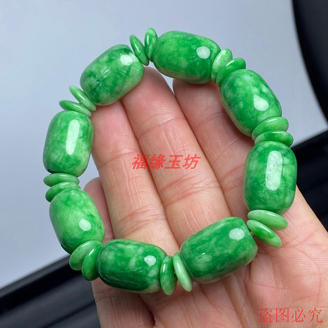 高档精美天然玉石干青桶珠手链