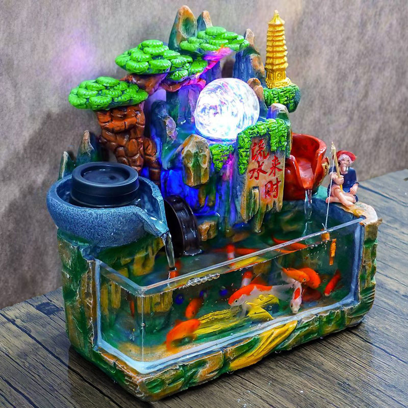 假山流水喷泉风水轮招财摆件