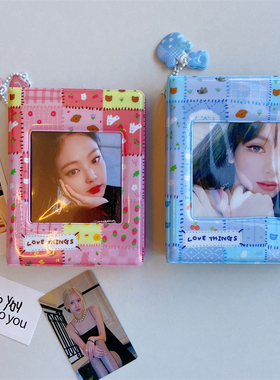 ins韩国拍立得3寸粉色蓝色拼布拍立得80入小卡册追星专辑小卡相册
