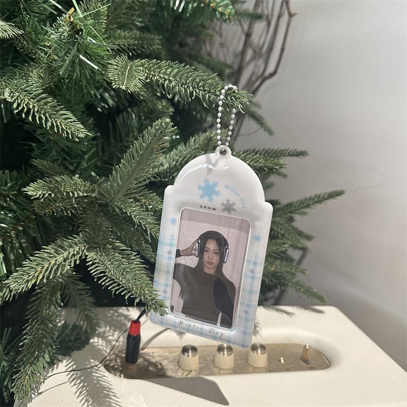 原创ins蓝色冬日雪花3寸照片卡片收纳卡套追星小卡拍立得展示挂件