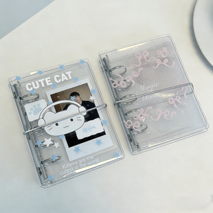 ins风耳机猫蝴蝶结m5活页本PVC硬壳手账本3寸专辑小卡卡册笔记本