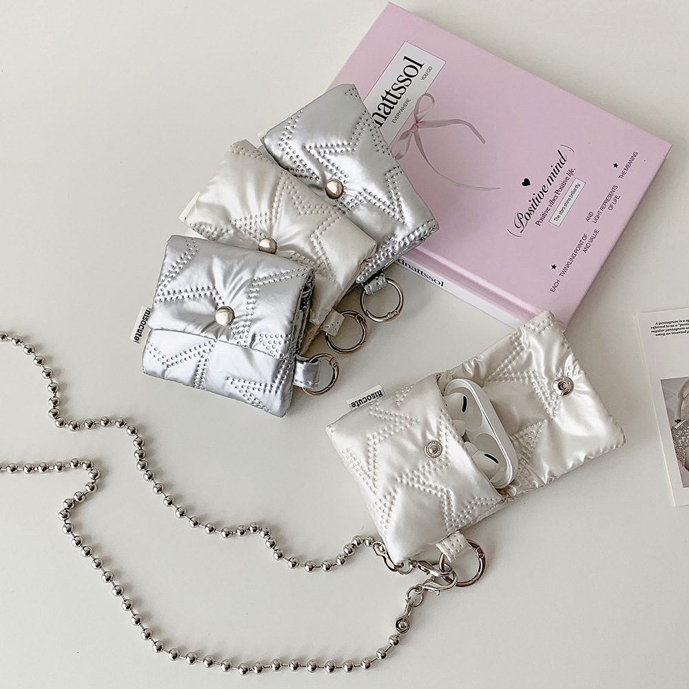 学生潮流简约皮革星星蓝牙耳机包少女按扣零钱包单肩斜挎迷你包包