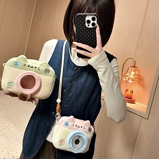 原创猫咬鱼相机包斜挎包日系卡通手机休闲可爱学生ccd微单收纳包