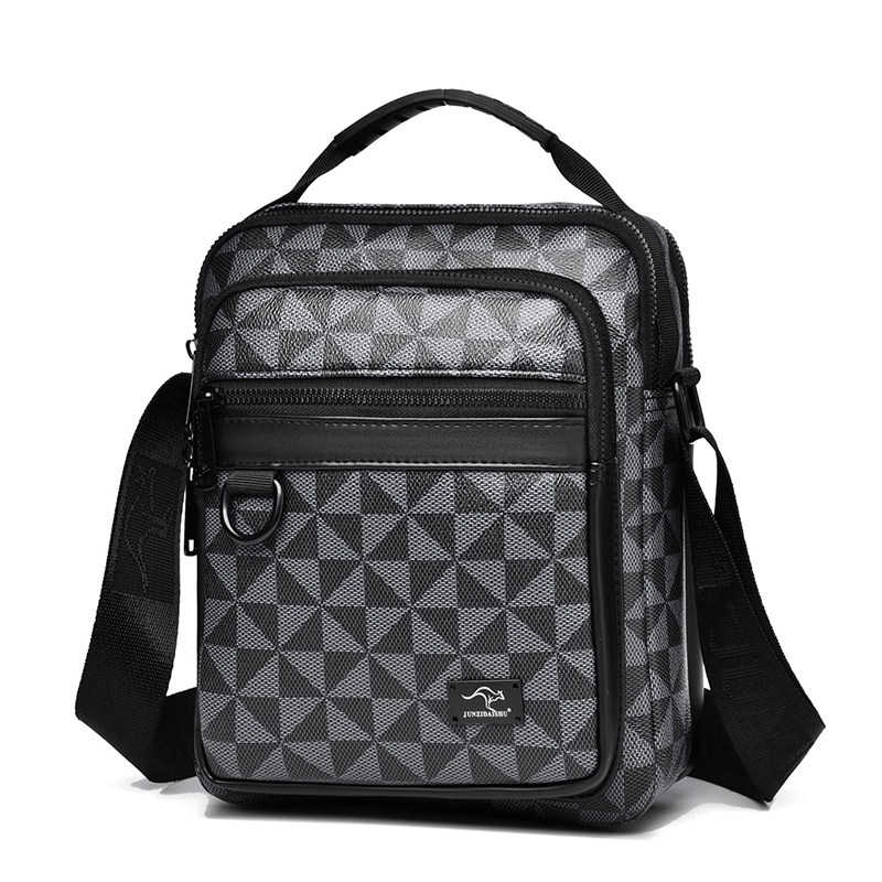 2025新款男士单肩包时尚百搭斜挎包男款商务休闲手提包格子小背包