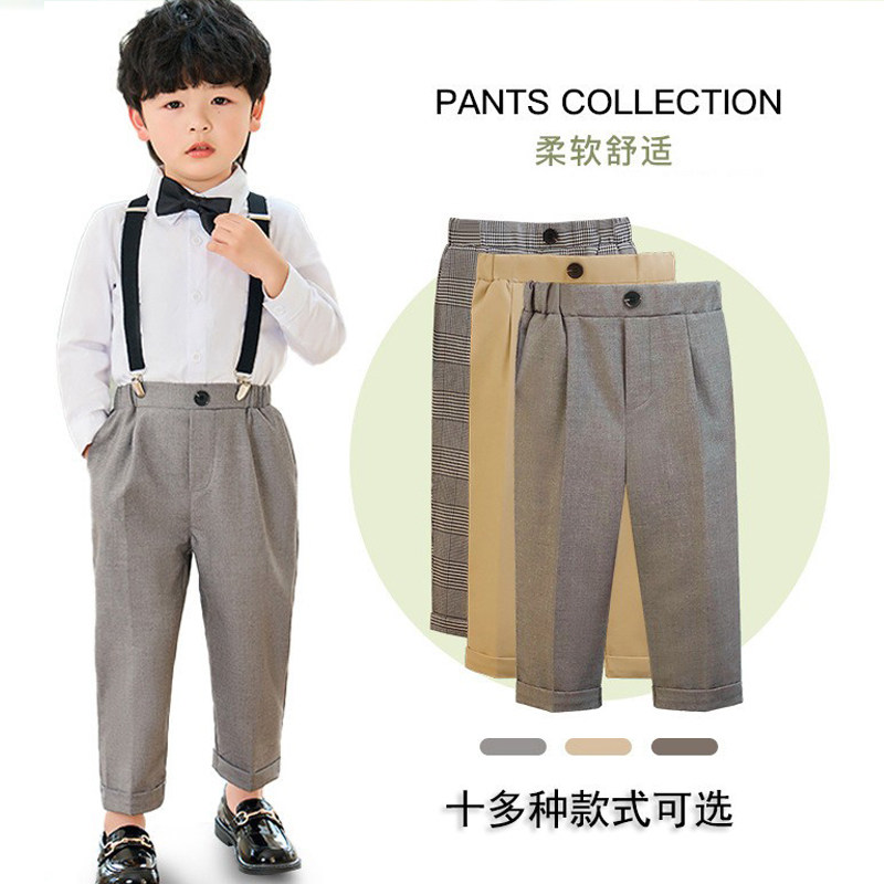 男童西裤黑色裤子格子春秋款2026新款潮帅气中小童校裤儿童休闲裤