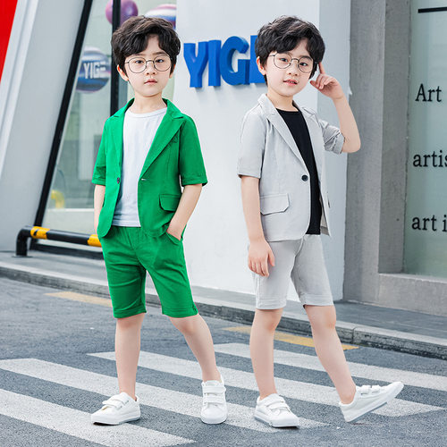 儿童西装套装男童夏款休闲礼服六一演出服帅气韩版夏季宝宝小西服