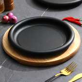 加厚铁板烧盘铸铁烤盘铁板焦饭烤肉锅家用电磁炉圆形煎牛排盘商用