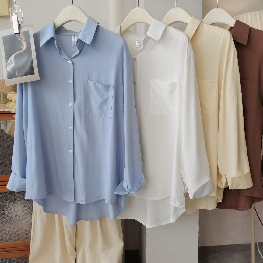 长袖人棉衬衫宽松极简风