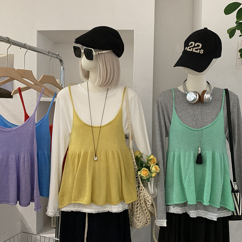 糖果色软糯针织吊带背心女早春季外搭叠穿百搭彩色无袖针织衫韩系